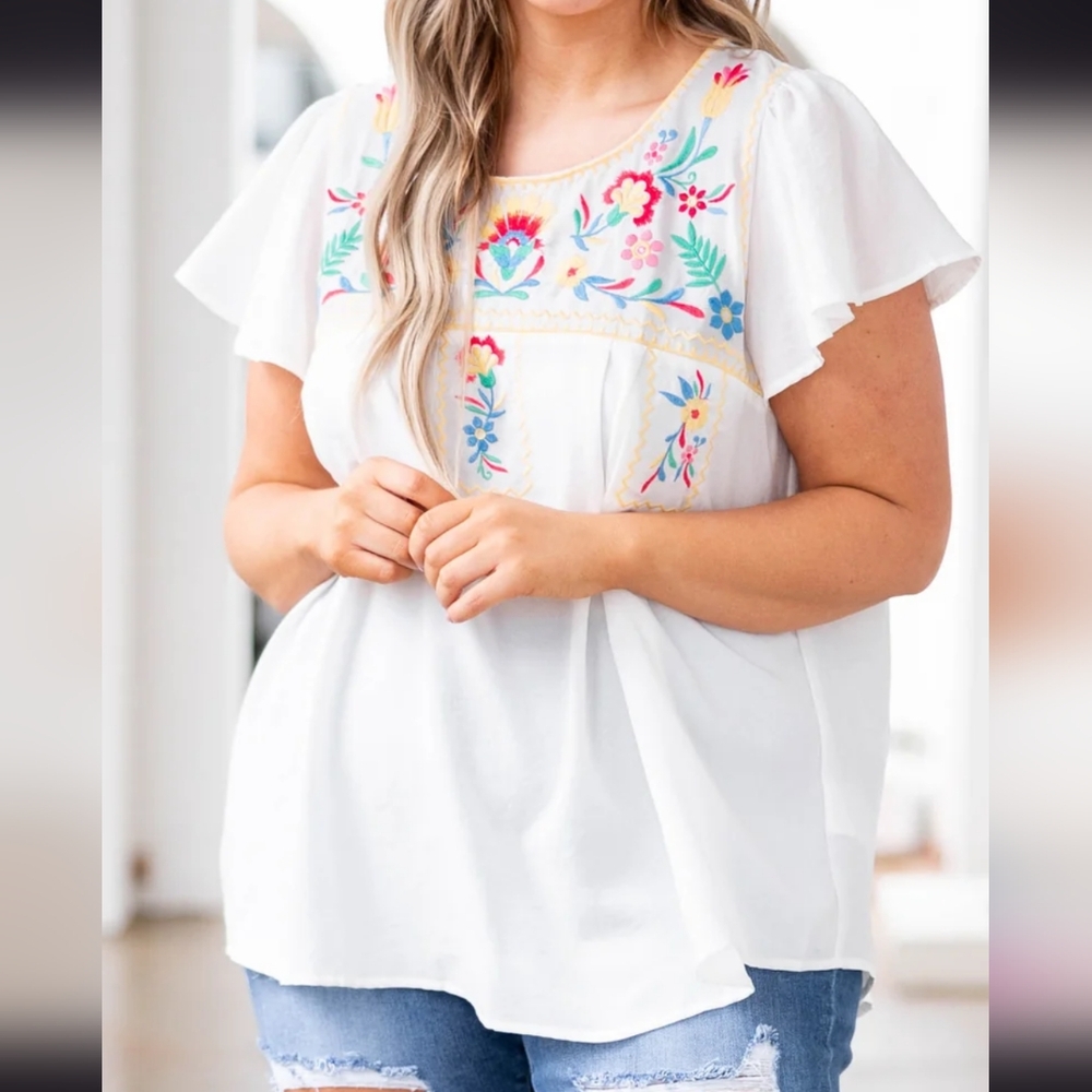 Chic Soul embroidered white top